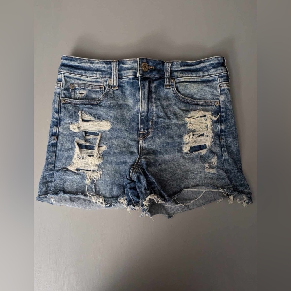 American Eagle Next Level Curvy Ripped High Waisted Denim Shorts - Size 6